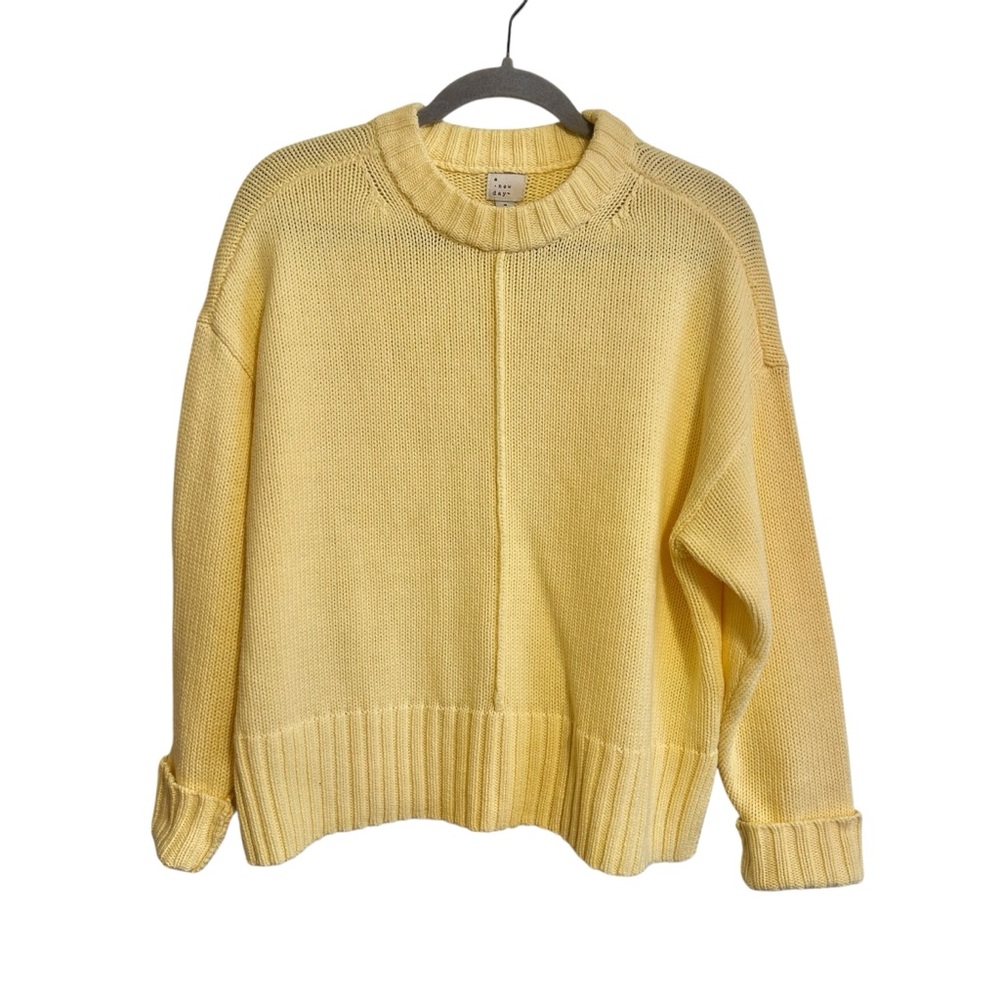 A New Day Butter Yellow Cotton Knit Pullover Crew Sweater Cottagecore Coastal S